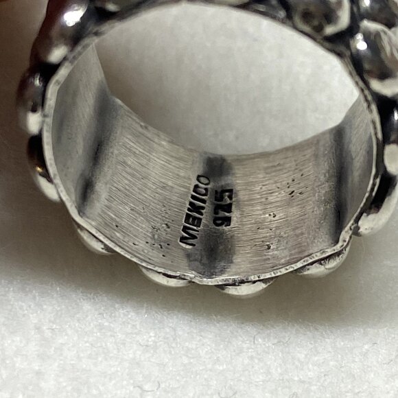 Sterling Silver 925 Mexico Chunky Dots Bubble Bead Ball Wide Band Ring Sz 5.75 - Picture 8 of 15